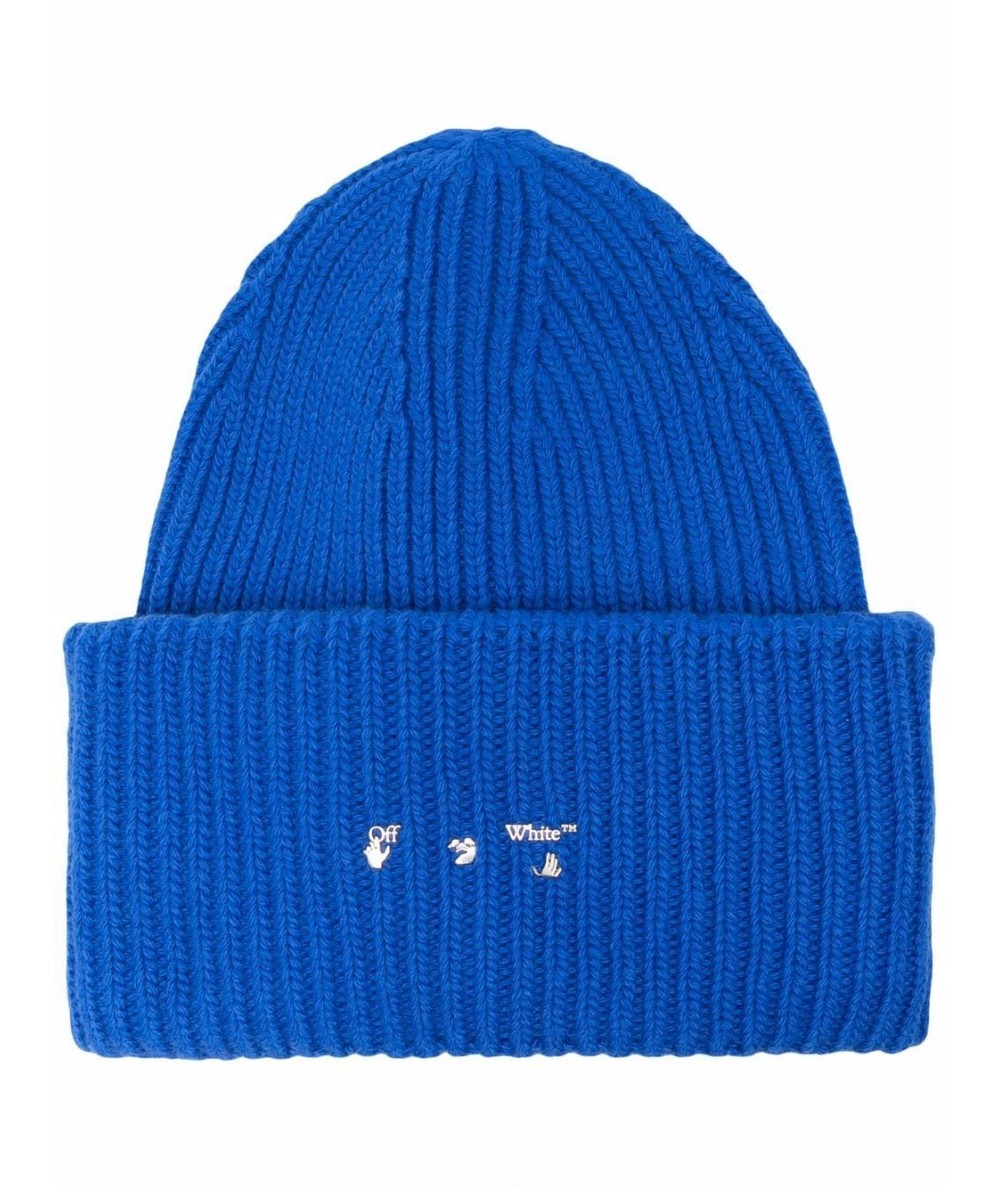 blue off white beanie